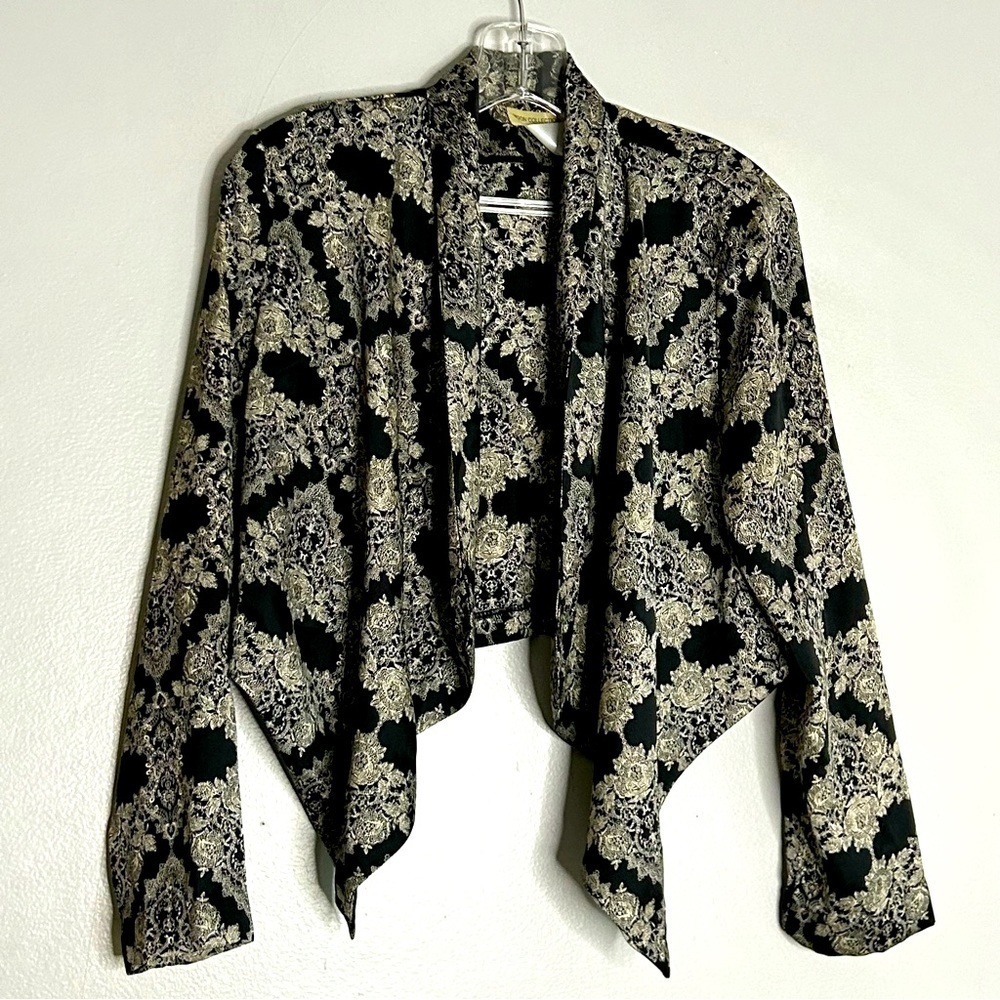 Moon collection Parisian brocade print cropped waterfall blazer medium